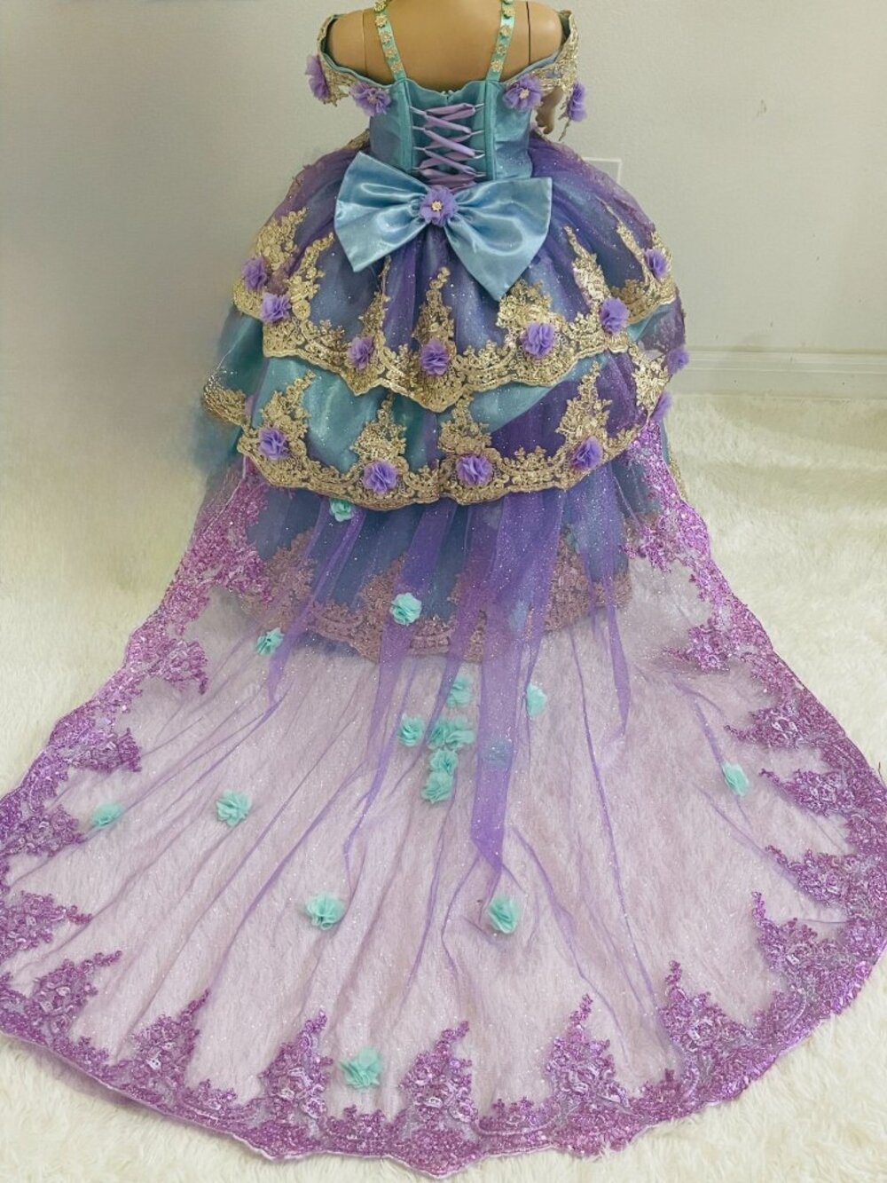 Girls Mermaid Inspired 2-in-1 Princess Dress with Adjustable Corset and Removabl - Picture 5 of 11